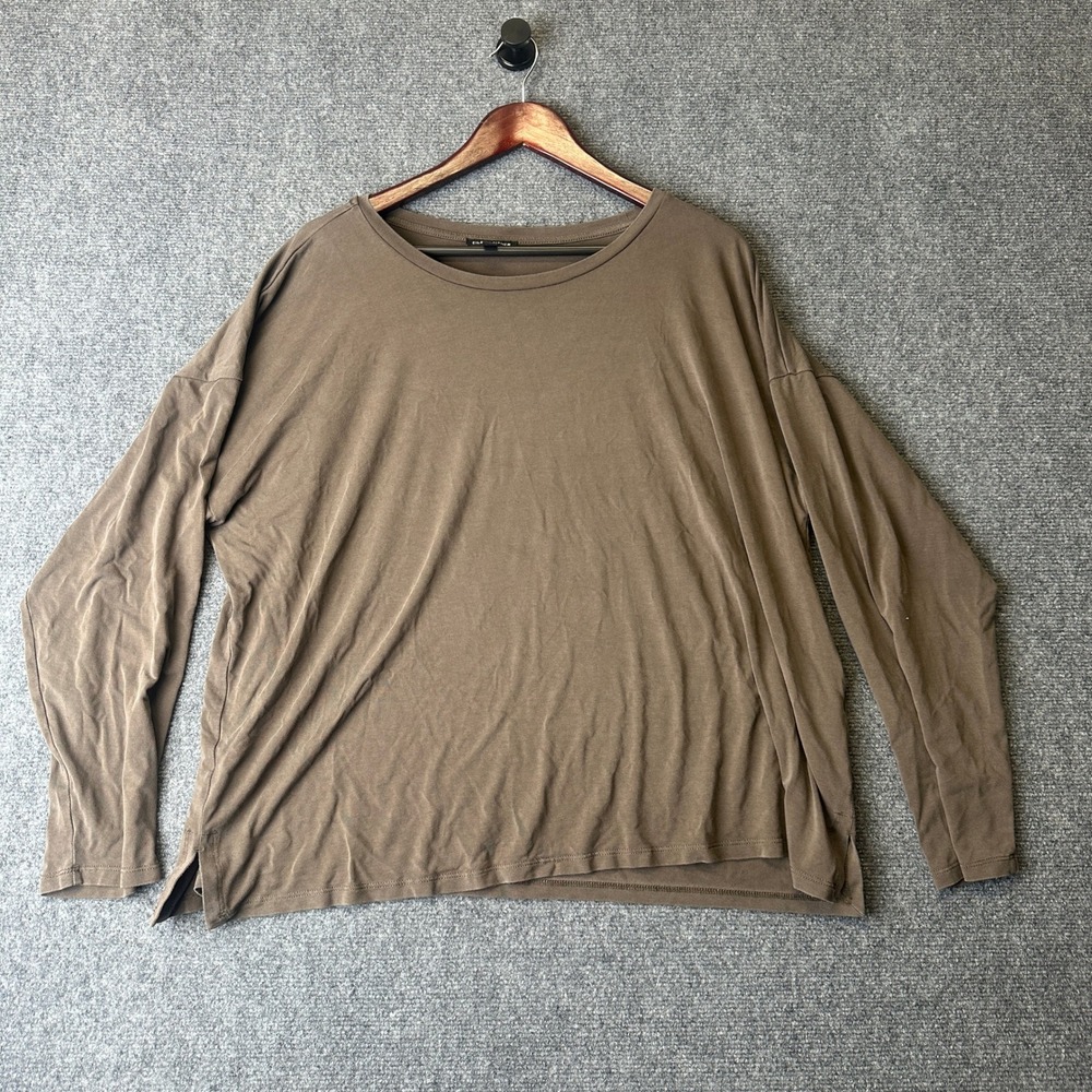Eileen Fisher Long Sleeve Top Womens 1X Brown Tencel Lyocell Stretch Boxy Tee